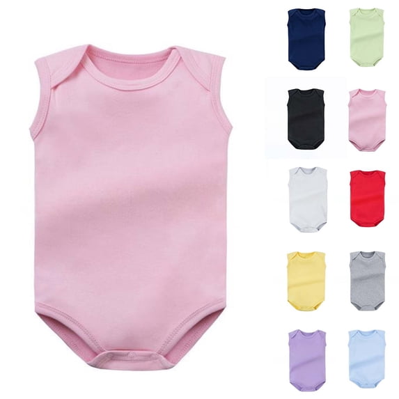 Busydd Infant Girl Clothes Onesie 0-24 Months Comfy Breathable Cotton Sleeveless Baby Boy Romper Summer Solid Color Round Neck Rompers 0-3 Months