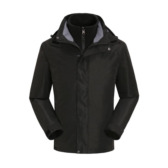 Busydd Jackets for Men Mens Solid Color Warm Hooded Winter Jacket Casual Long Sleeve Outdoor Windbreaker Jackets for Men Plus Size Fleece Jacket with Pockets 2XL
