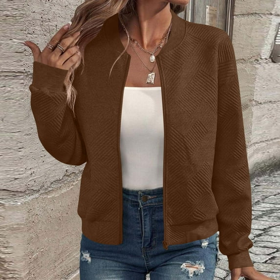 Busydd Jackets for Women Casual Solid Color Long Sleeve Windbreaker Jackets Trendy Lightweight Zip Up Jackets 2XL
