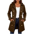 thumbnail image 1 of Busydd Jackets for Women Solid Color Long Sleeve Trench Coat Casual Windproof Button Adjustable Waistband Hooded Womens Coat with Pockets L, 1 of 8