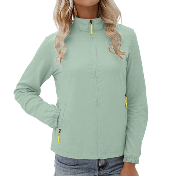 Busydd Jackets for Women Solid Color Outdoor Hiking Womens Jacket Casual Long Sleeve Zipper Women's Clothing with Pockets 2XL