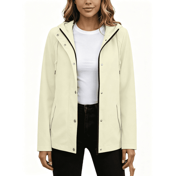Busydd Jackets for Women with Snap Buttons and Pockets Casual Solid Color Long Sleeve Zip Waterproof Windbreaker Jacket for Daily Travel M