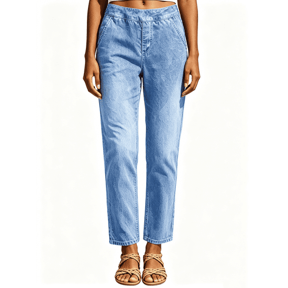 Busydd Jeans for Women Straight Leg Solid Color Jeans Everyday Wear Mid-Rise Pants with Pockets 2XL