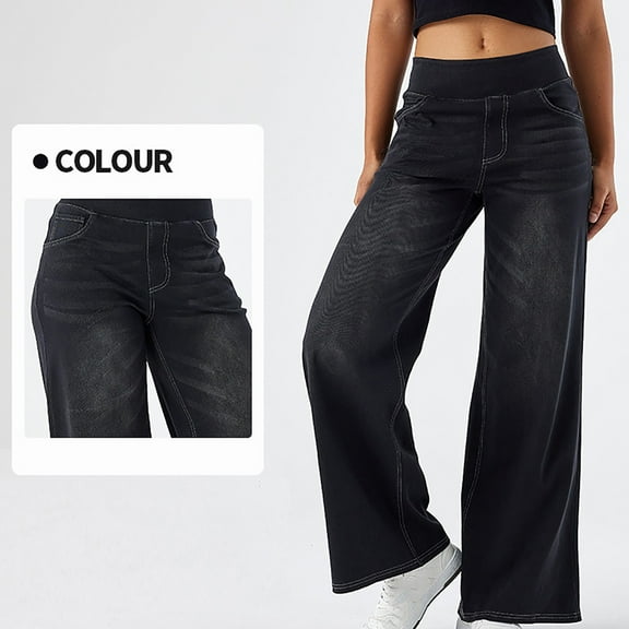 Busydd Jeans for Women Trendy Baggy High Waisted Denim Pants for Women Wide Leg Womens Jeans with Pockets Dark Gray L