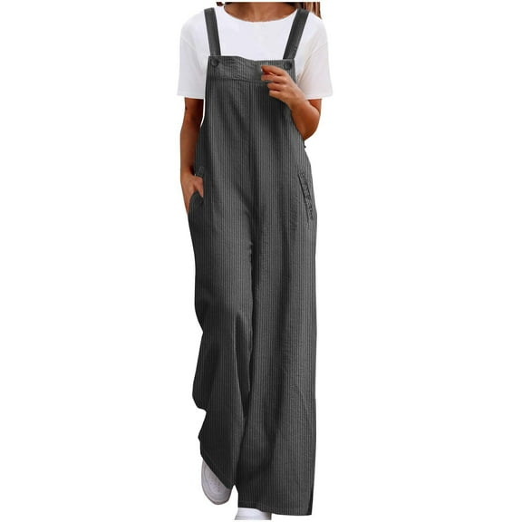 Busydd Jumpsuits for Women Wide Leg Dressy Casual Rompers for Women Loose Solid Color Ribbed One Piece Overalls with Pockets