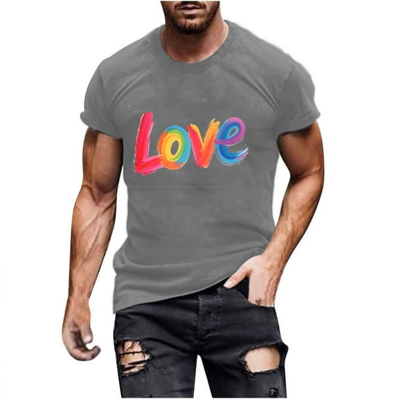 Busydd LGBTQ Pride Shirt Men Proud Rainbow Love Heart Graphic Tees Casual Comfortable Short Sleeve Summer Tops Stylish Round Neck Cotton T Shirts for Man 2XL