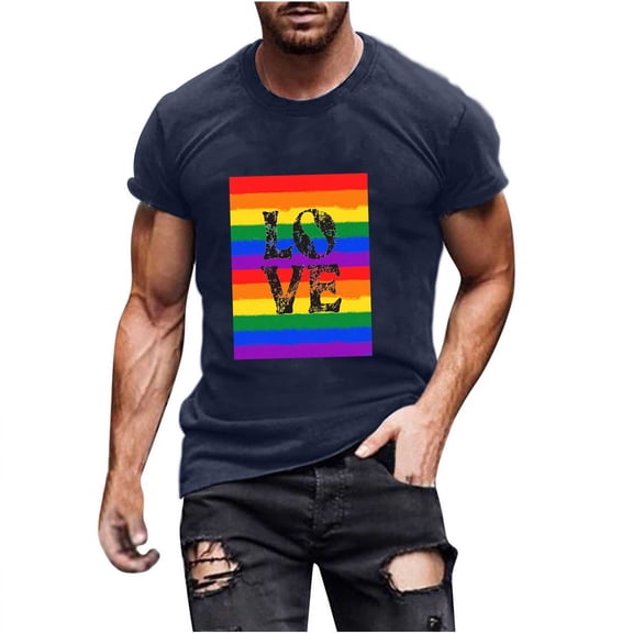 Busydd LGBTQ Pride Shirt Men Proud Rainbow Love Heart Graphic Tees Casual Comfortable Short Sleeve Summer Tops Stylish Round Neck Cotton T Shirts for Man XL
