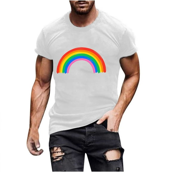 Busydd LGBTQ Pride Shirt Men Proud Rainbow Love Heart Graphic Tees Casual Comfortable Short Sleeve Summer Tops Stylish Round Neck Cotton T Shirts for Man M