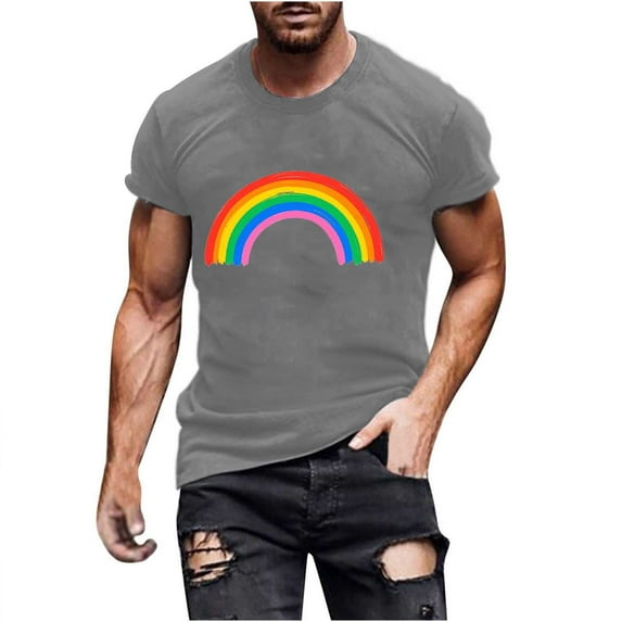 Busydd LGBTQ Pride Shirt Men Proud Rainbow Love Heart Graphic Tees Casual Comfortable Short Sleeve Summer Tops Stylish Round Neck Cotton T Shirts for Man 3XL
