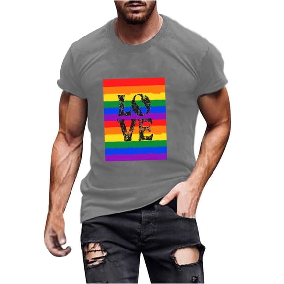 Busydd LGBTQ Pride Shirt Men Proud Rainbow Love Heart Graphic Tees Casual Comfortable Short Sleeve Summer Tops Stylish Round Neck Cotton T Shirts for Man S