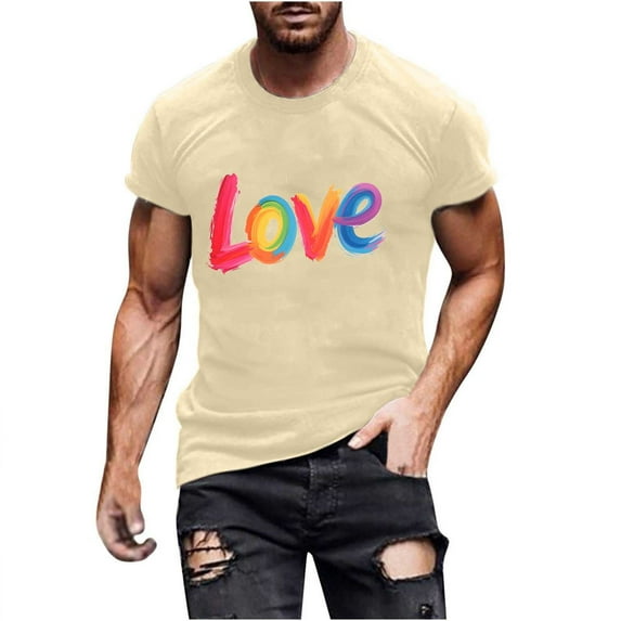 Busydd LGBTQ Pride Shirt Men Proud Rainbow Love Heart Graphic Tees Casual Comfortable Short Sleeve Summer Tops Stylish Round Neck Cotton T Shirts for Man S