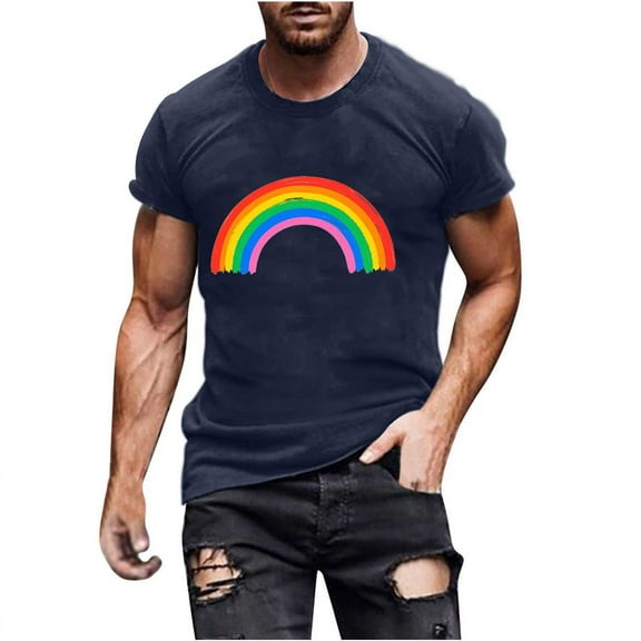 Busydd LGBTQ Pride Shirt Men Proud Rainbow Love Heart Graphic Tees Casual Comfortable Short Sleeve Summer Tops Stylish Round Neck Cotton T Shirts for Man M