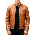 thumbnail image 1 of Busydd Leather Jacket for Men with Stand Collar and Zippered Pockets Trendy Casual Long Sleeve Solid Color Full Zip Fall Jackets M, 1 of 10