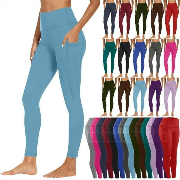Busydd Leggings for Women with Pocket Solid Color High Waisted Leggings Stretchy Slim Yoga Pants Casual Gym Athletic Workout Leggings