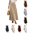 thumbnail image 1 of Busydd Linen Long Skirts for Women Trendy Stretch Solid Color Fall Skirt Casual Elastic Waist Maxi Skirt, 1 of 8