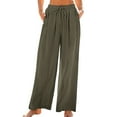 thumbnail image 1 of Busydd Linen Pants for Women Casual Comfy Elastic Waist Drawstring Pants Trendy Loose Solid Color Straight Leg Women's Pants with Pockets Army Green L, 1 of 7