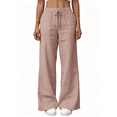 thumbnail image 1 of Busydd Linen Pants Women with Vertical Stripes Casual Straight Leg Elastic Waist Pants for Women XL, 1 of 6