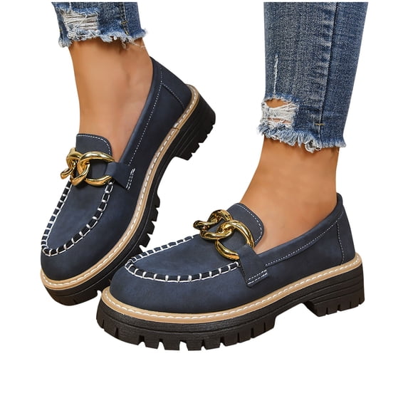 Busydd Loafers for Women Comfy Solid Color Slip on Shoes Women Casual Fashion Round Toe Middle Heel Womens Shoes 6.5