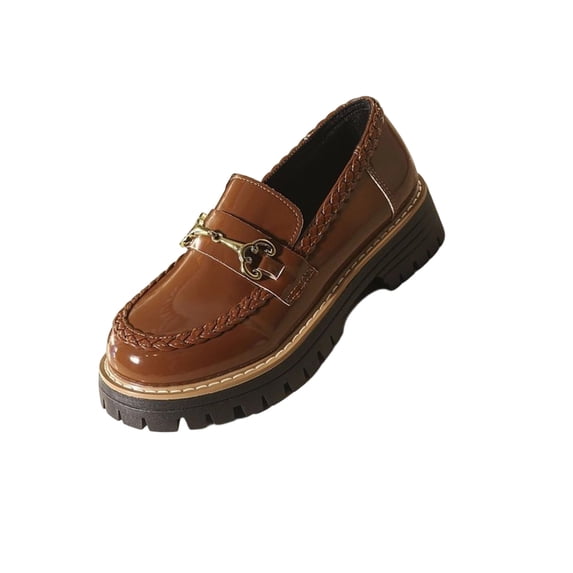 Busydd Loafers for Women Fashion Glossy Chunky Closed Toe Dress Shoes Casual Comfortable Slip On Shoes