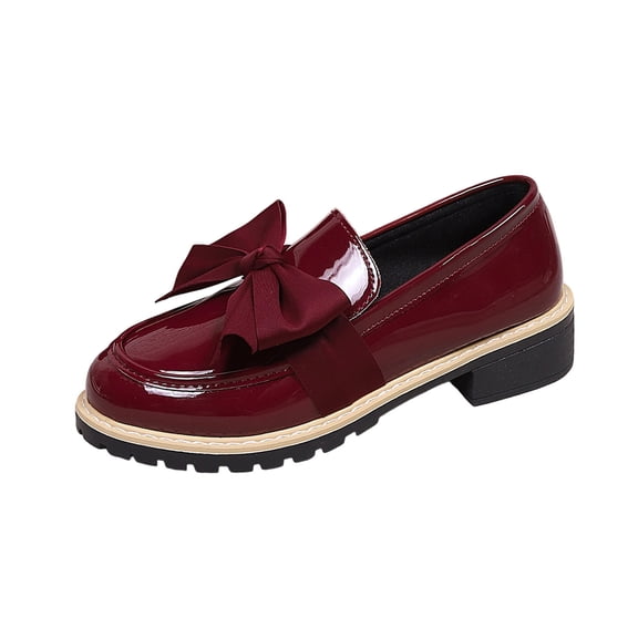 Busydd Loafers for Women Trendy Bow Block Heel Slip on Shoes Women Comfortable Casual Round Toe Solid Color Leather Women'S Shoes 5.5