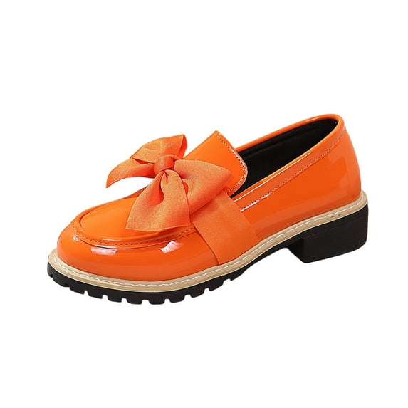 Busydd Loafers for Women Trendy Bow Block Heel Slip on Shoes Women Comfortable Casual Round Toe Solid Color Leather Women'S Shoes 7.5