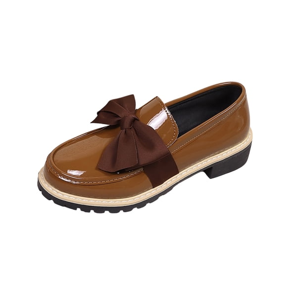 Busydd Loafers for Women Trendy Bow Block Heel Slip on Shoes Women Comfortable Casual Round Toe Solid Color Leather Women'S Shoes 9