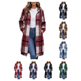 thumbnail image 1 of Busydd Long Plaid Trench Coat Women Fashion Long Sleeve Zip Up Fall Jackets Casual Hooded Drawstring Outerwear Jacket with Pockets, 1 of 10