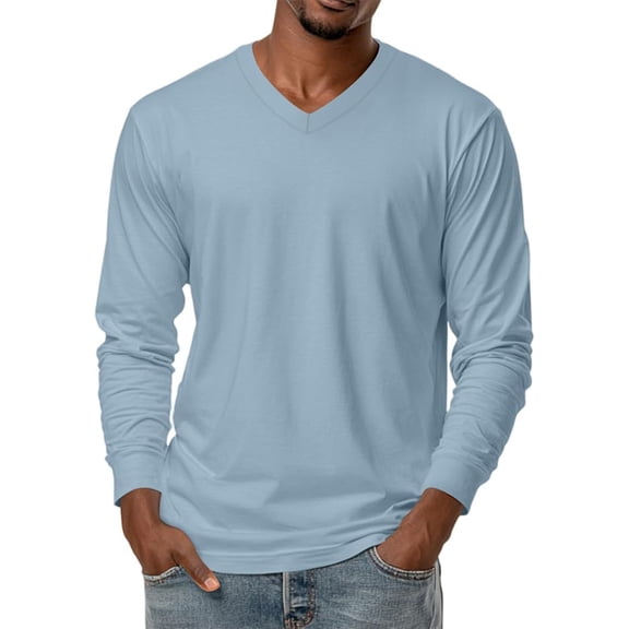 Busydd Long Sleeve T Shirt Men Casual Solid Color V Neck T Shirts Men Fashion Versatile Comfortable Mens T-Shirts 3XL