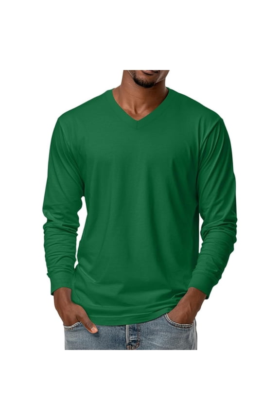 Long Sleeve T Shirt Men Casual Solid Color V Neck T Shirts Men Fashion Versatile Comfortable Mens T-Shirts L