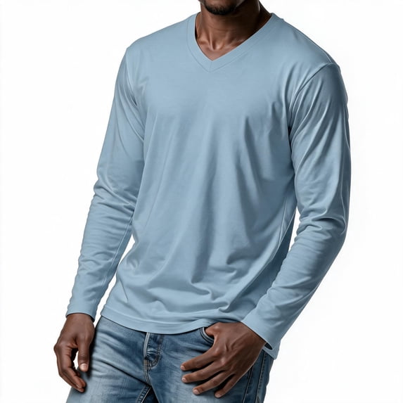 Busydd Long Sleeve T Shirt Men Casual Solid Color V Neck T Shirts Men Fashion Versatile Comfortable Mens T-Shirts