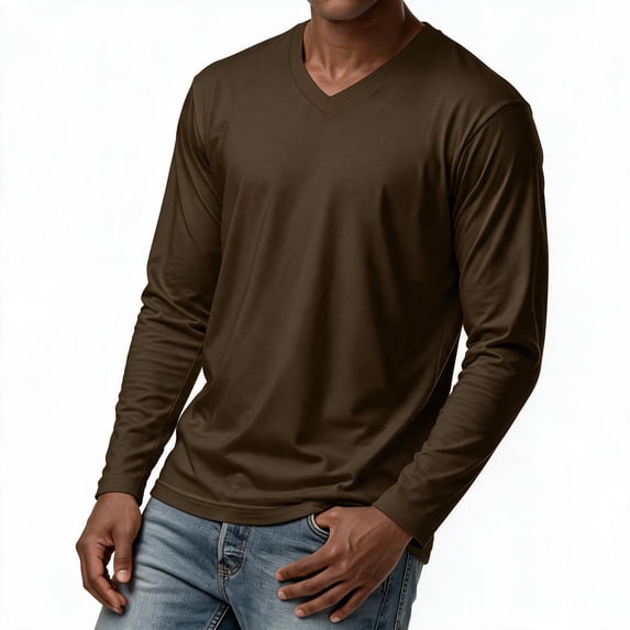 Busydd Long Sleeve T Shirt Men Casual Solid Color V Neck T Shirts Men Fashion Versatile Comfortable Mens T-Shirts