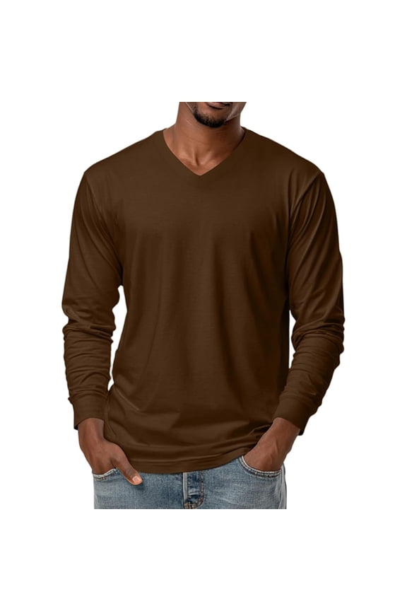 Long Sleeve T Shirt Men Casual Solid Color V Neck T Shirts Men Fashion Versatile Comfortable Mens T-Shirts S