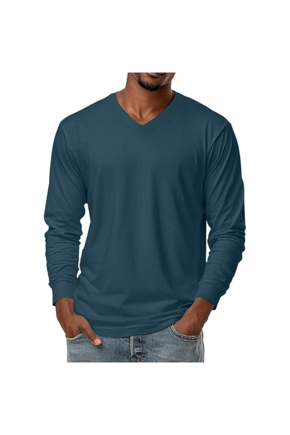 Long Sleeve T Shirt Men Casual Solid Color V Neck T Shirts Men Fashion Versatile Comfortable Mens T-Shirts S