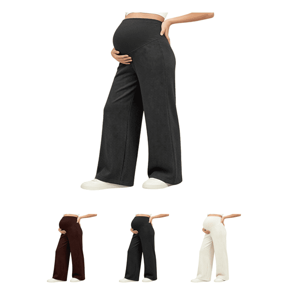 Busydd Maternity Wide Leg Pants for Women Comfy Breathable High Waist Pregnancy Pants Casual Solid Color Over The Belly Maternity Trousers XL