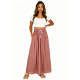thumbnail image 1 of Busydd Maxi Skirts for Women Comfy Solid Color A-Line Flowy Skirt Casual Elastic Waisted Drawstring Long Skirt with Pockets M, 1 of 6