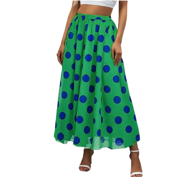 Busydd Maxi Skirts for Women Fashion Chiffon Print Boho Skirt Casual Beach Vacation Elastic Waist Long Skirts S