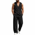 thumbnail image 1 of Busydd Men Two Piece Sets Trendy Ribbed V Neck Sleeveless Button Vest and Pants Suit Casual Solid Color Beach Vacation Outfits L, 1 of 7
