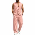 thumbnail image 1 of Busydd Men Two Piece Sets Trendy Ribbed V Neck Sleeveless Button Vest and Pants Suit Casual Solid Color Beach Vacation Outfits S, 1 of 7
