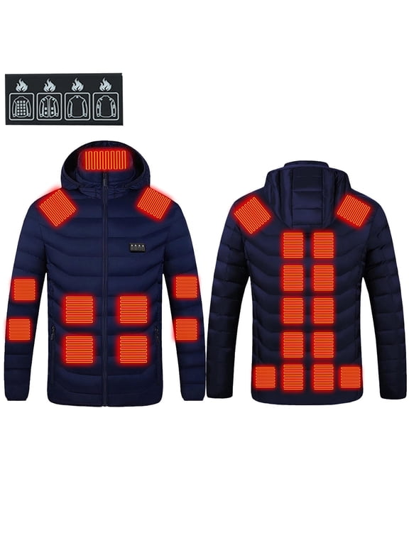 Men and Women Heated Jacket Batteries Not Included 3 Heating Levels 25 Heating Zones Usb Rechargeable Heated Coats Long Sleeve Solid Color Zip Hooded Winter Coats for Women with Pockets S