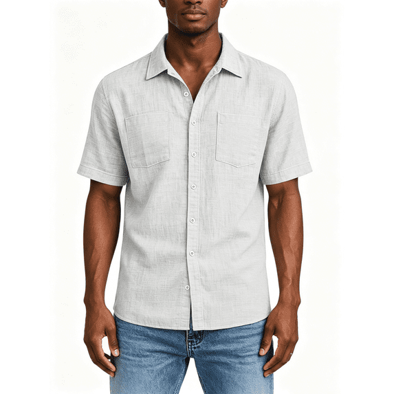 Busydd Men's Dress Shirts Casual Short Sleeve Button Down Shirt Men Solid Color Turndown Collar Summer Shirts with Pockets 2XL