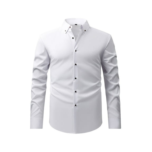 Busydd Men's Dress Shirts Solid Color Turndown Collar Button Down Shirt Comfy Oversized Long Sleeve Shirt Casual Slim Formal Business Shirt