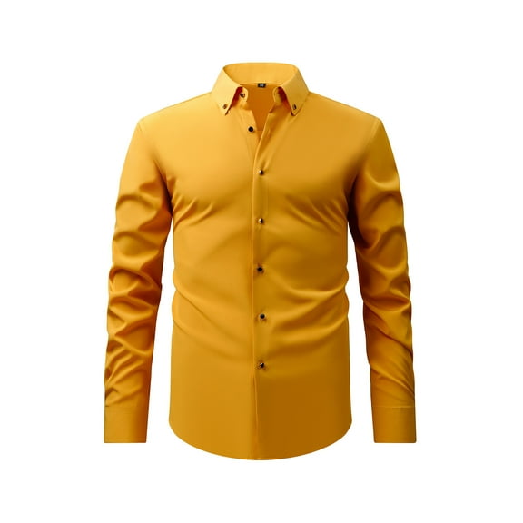 Busydd Men's Dress Shirts Solid Color Turndown Collar Button Down Shirt Comfy Oversized Long Sleeve Shirt Casual Slim Formal Business Shirt