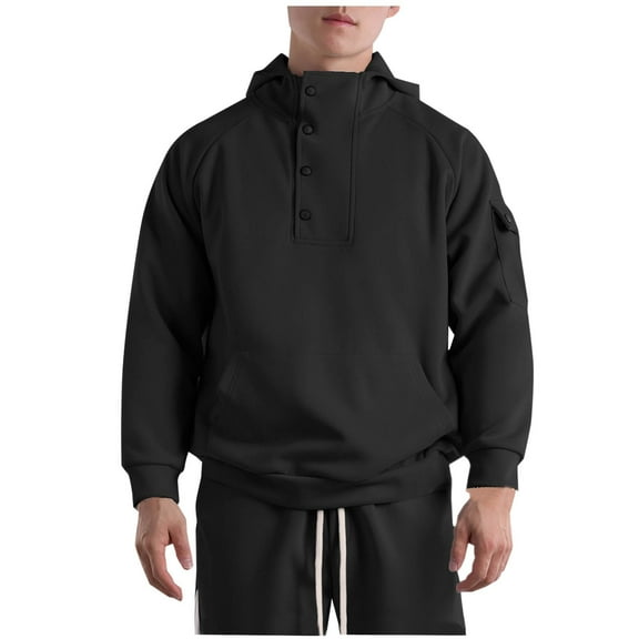 Busydd Men's Hoodies Solid Color Hooded Sweatshirt Casual Loose Button Up Pullover Sweatshirt Mens Long Sleeve Hooded Shirt Plus Size Sweatshirt with Pocket M-3XL