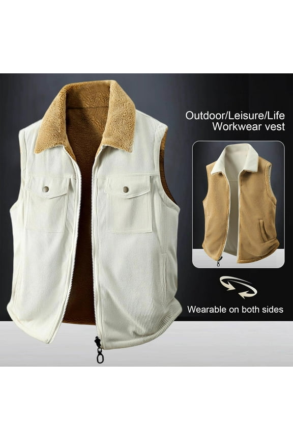 Men's Outerwear Vests Solid Color Sleeveless Fleece Vest Casual Comfy Warm Reversible Vest for Men Fashion Zipper Lapel Men's Vest with Pockets 3XL