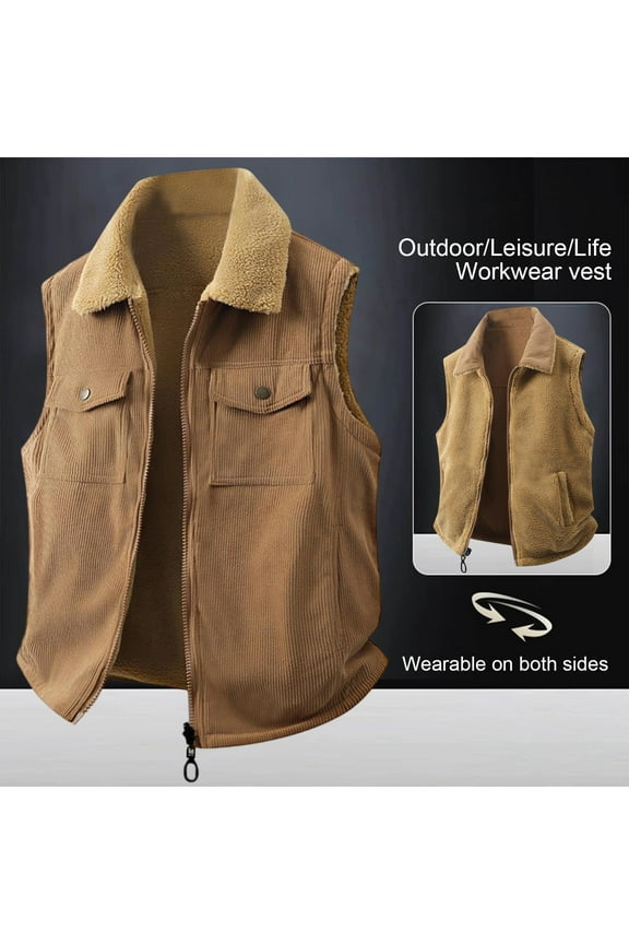 Men's Outerwear Vests Solid Color Sleeveless Fleece Vest Casual Comfy Warm Reversible Vest for Men Fashion Zipper Lapel Men's Vest with Pockets L