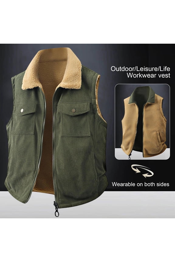 Men's Outerwear Vests Solid Color Sleeveless Fleece Vest Casual Comfy Warm Reversible Vest for Men Fashion Zipper Lapel Men's Vest with Pockets M