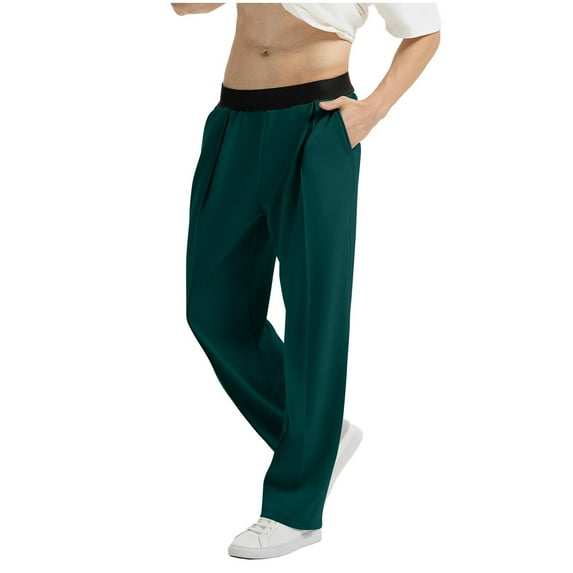 Busydd Men's Pants Comfy Baggy Solid Color Mens Dress Pants Casual Elastic Waist Straight Leg Pants Summer Breathable Work Pants for Men with Pockets 2XL