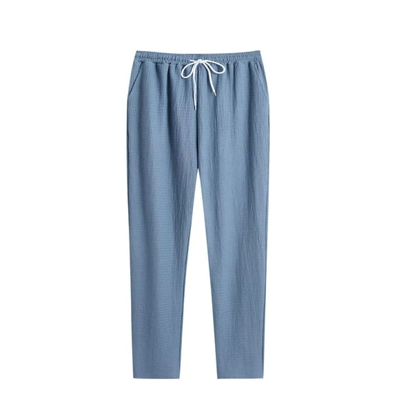 Busydd Men's Pants Elastic Waist Drawstring Casual Pants Solid Color Straight Leg Trousers Comfortable Trendy Pants for Men with Pockets