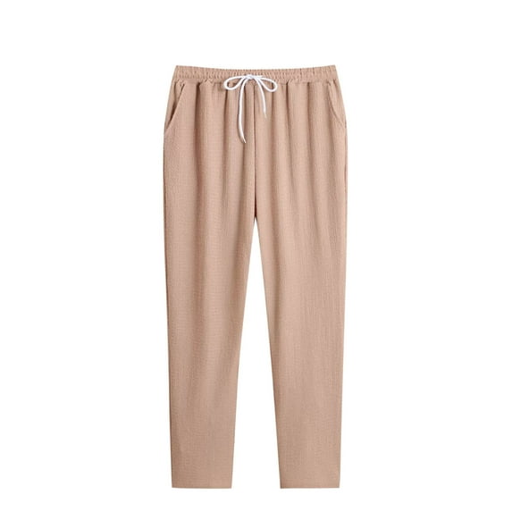 Busydd Men's Pants Elastic Waist Drawstring Casual Pants Solid Color Straight Leg Trousers Comfortable Trendy Pants for Men with Pockets