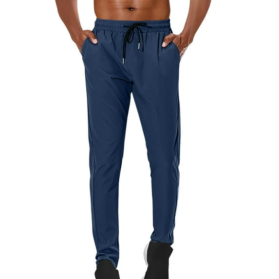 Busydd Men's Pants Plus Size S-4XL Solid Color Elastic Waist Sweat Pants Trendy Drawstring Running Workout Pants Comfort Oversized Casual Trousers with Pockets